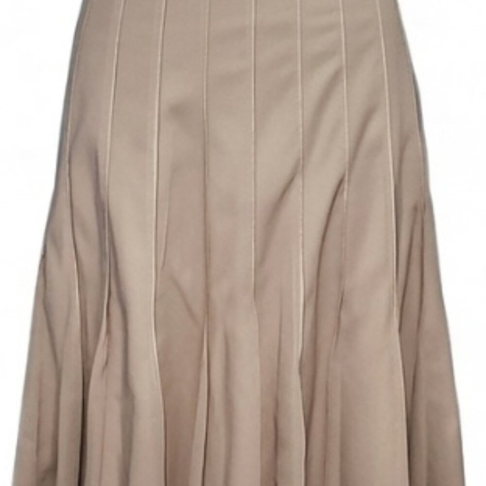 Lena Gabrielle NY pleated skirt knife-pleat khaki, beige,  A-line swing boho - Picture 4 of 9